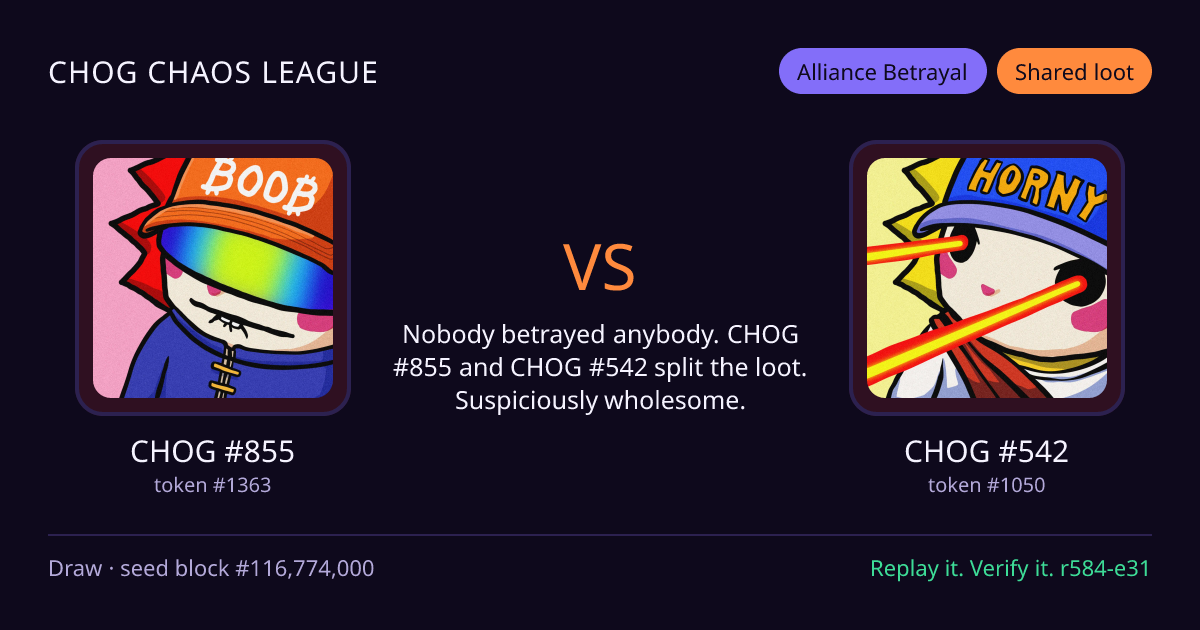Highlight card: CHOG #855 versus CHOG #542