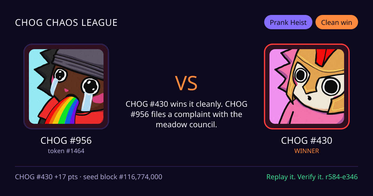 Highlight card: CHOG #956 versus CHOG #430