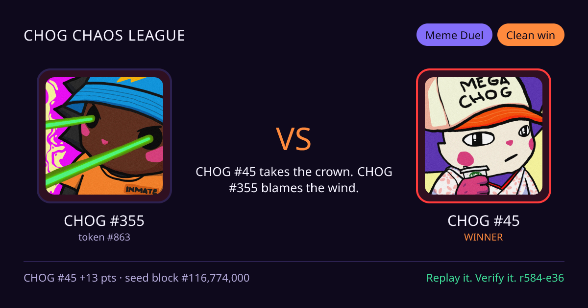 Highlight card: CHOG #355 versus CHOG #45