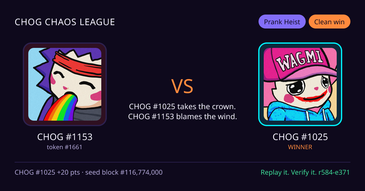 Highlight card: CHOG #1153 versus CHOG #1025