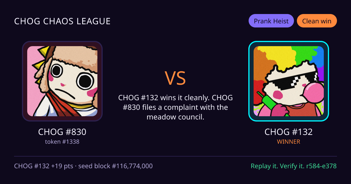 Highlight card: CHOG #830 versus CHOG #132