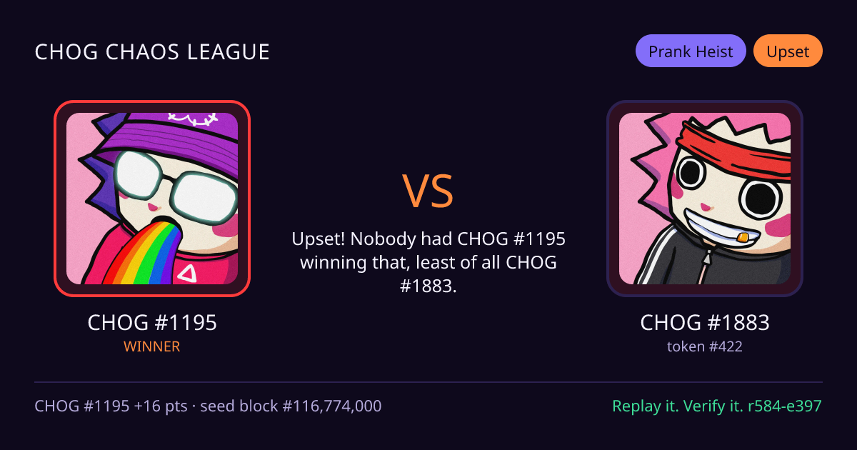 Highlight card: CHOG #1195 versus CHOG #1883