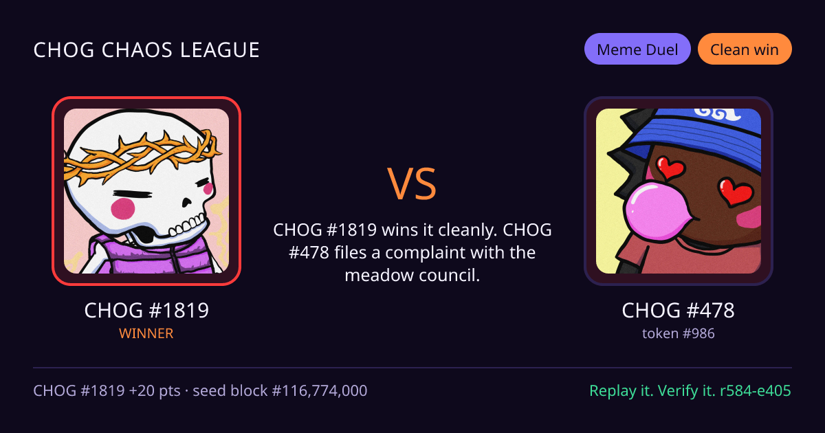 Highlight card: CHOG #1819 versus CHOG #478