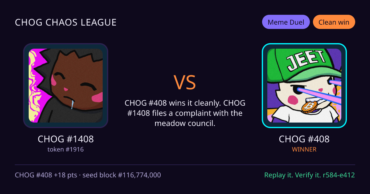 Highlight card: CHOG #1408 versus CHOG #408
