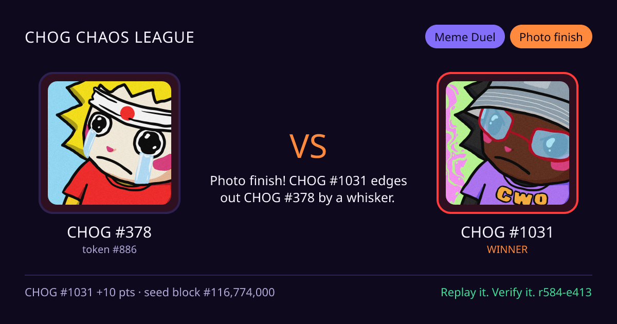 Highlight card: CHOG #378 versus CHOG #1031