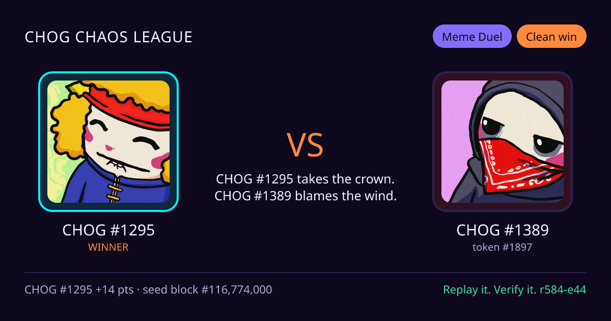 Highlight card: CHOG #1295 versus CHOG #1389