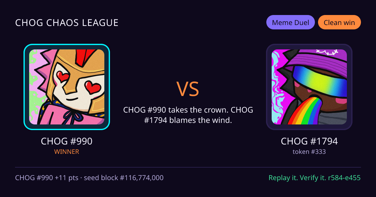 Highlight card: CHOG #990 versus CHOG #1794