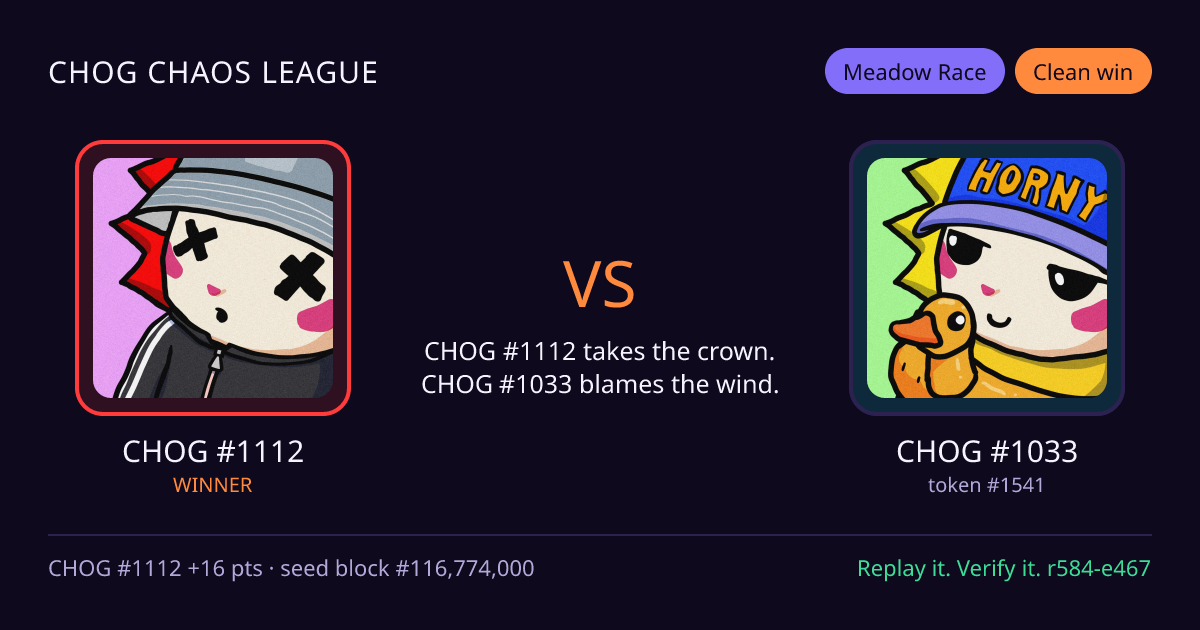 Highlight card: CHOG #1112 versus CHOG #1033