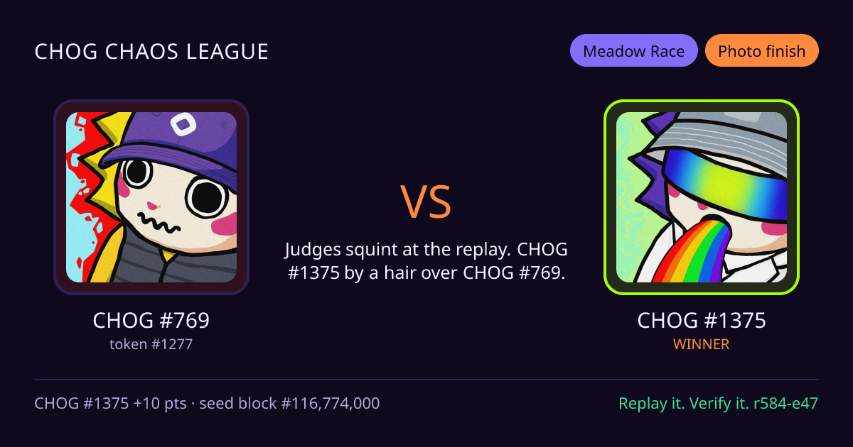 Highlight card: CHOG #769 versus CHOG #1375