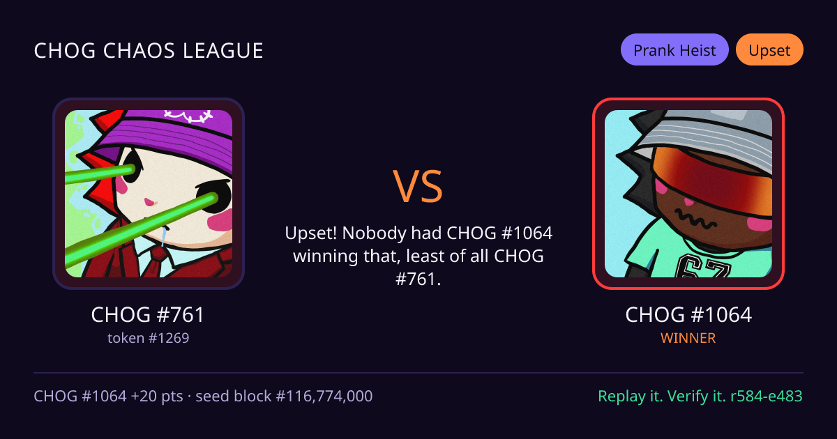 Highlight card: CHOG #761 versus CHOG #1064
