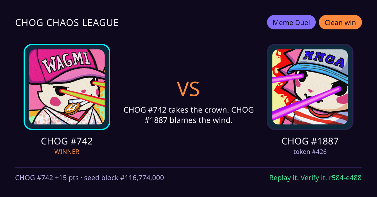 Highlight card: CHOG #742 versus CHOG #1887