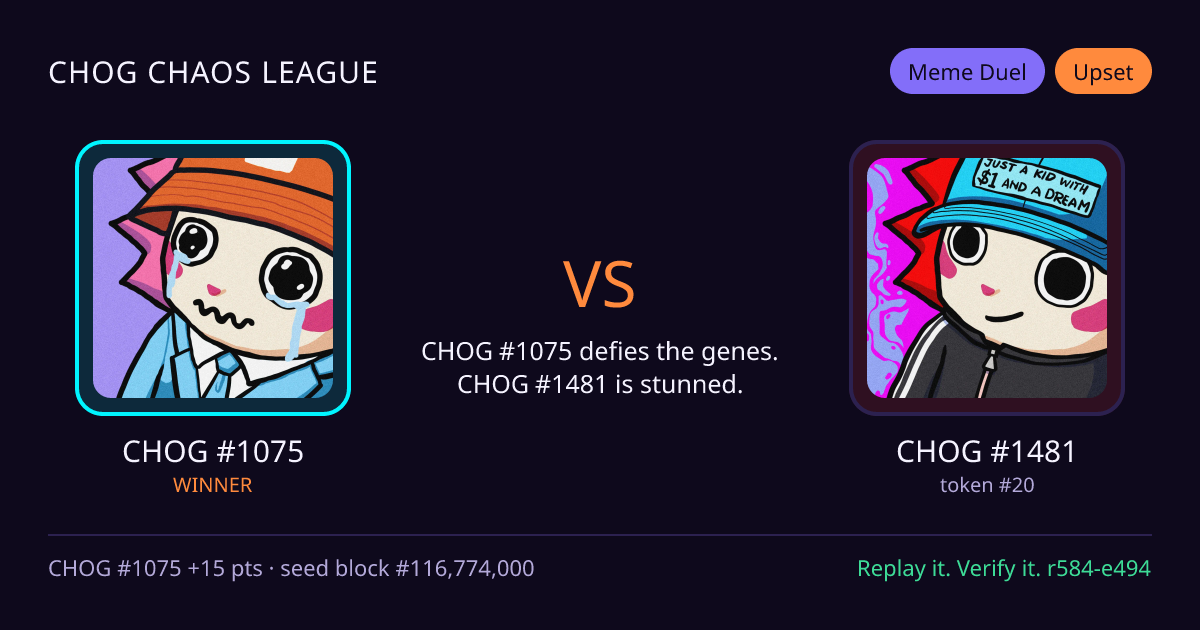 Highlight card: CHOG #1075 versus CHOG #1481