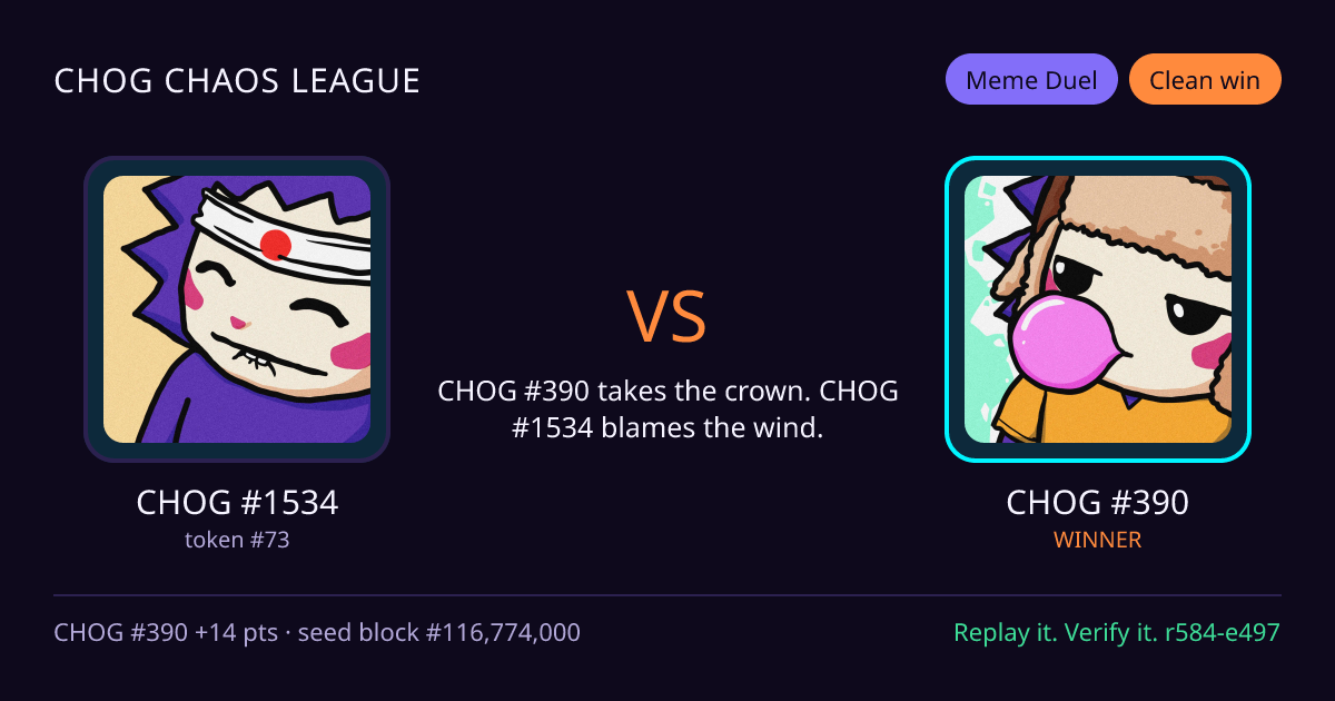 Highlight card: CHOG #1534 versus CHOG #390