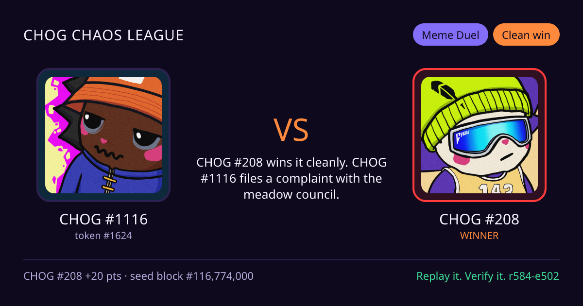 Highlight card: CHOG #1116 versus CHOG #208