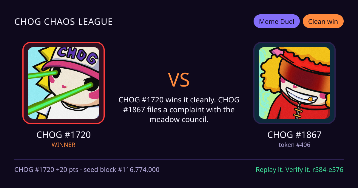 Highlight card: CHOG #1720 versus CHOG #1867