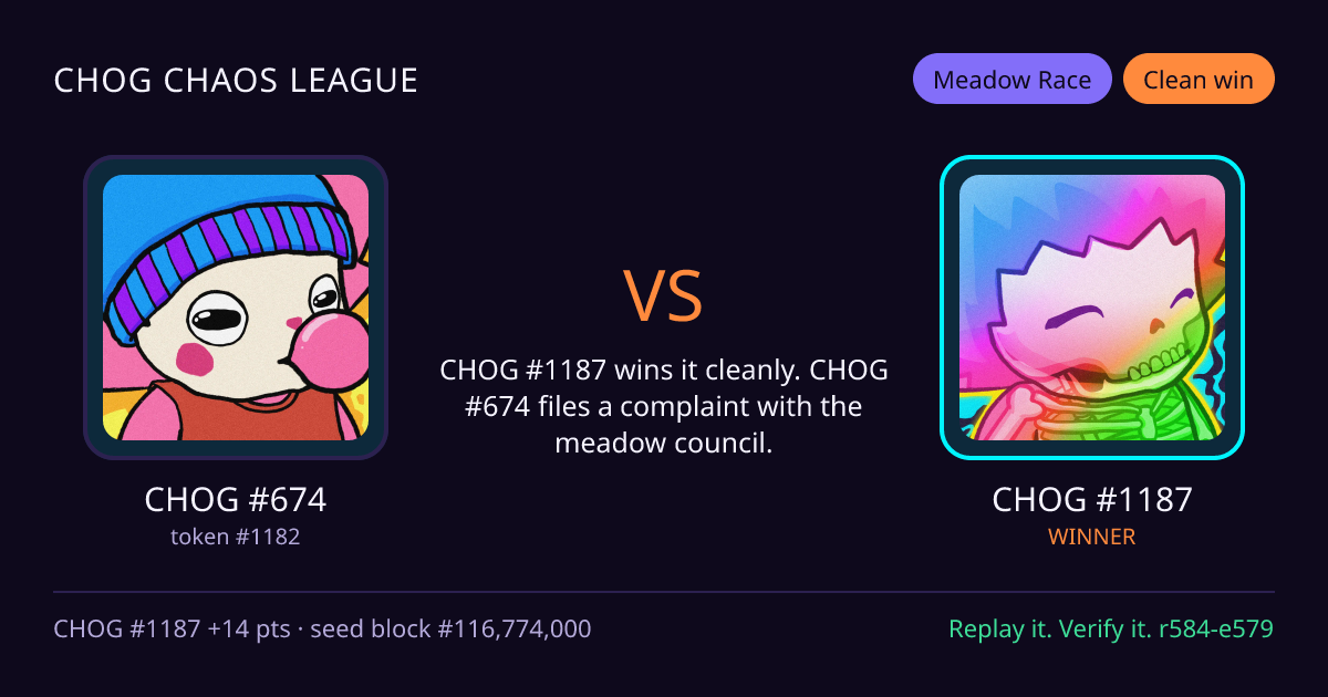 Highlight card: CHOG #674 versus CHOG #1187