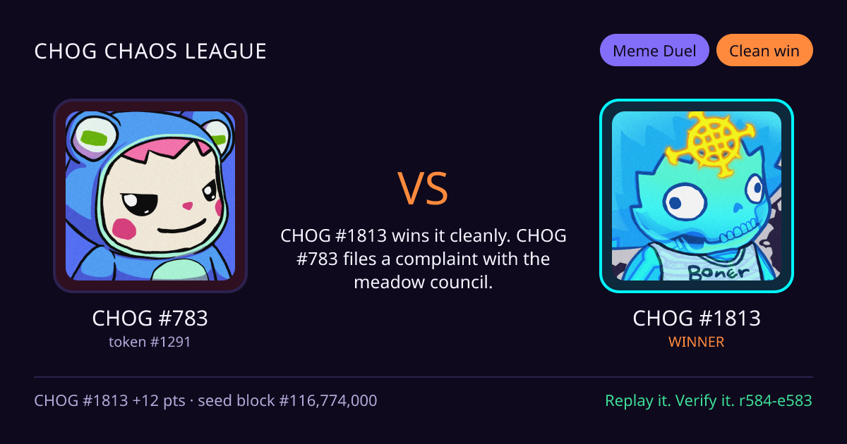 Highlight card: CHOG #783 versus CHOG #1813