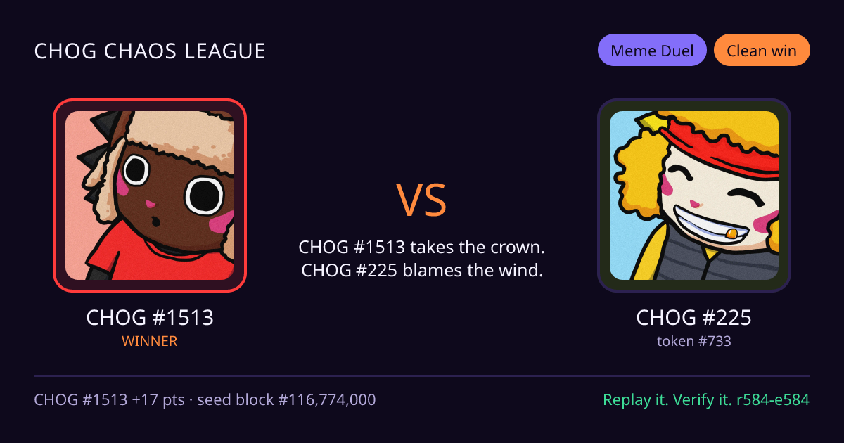 Highlight card: CHOG #1513 versus CHOG #225