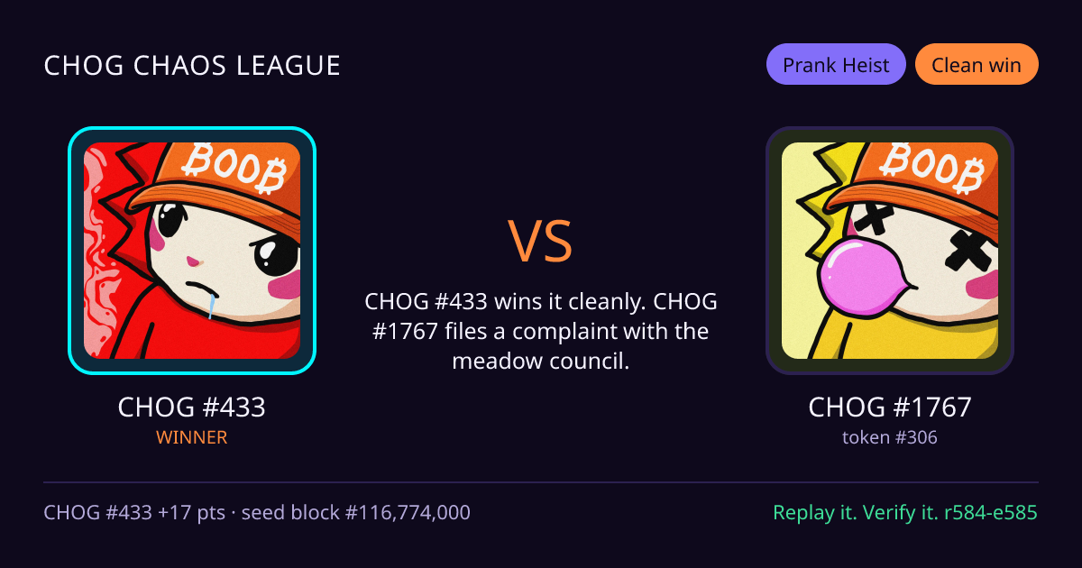 Highlight card: CHOG #433 versus CHOG #1767