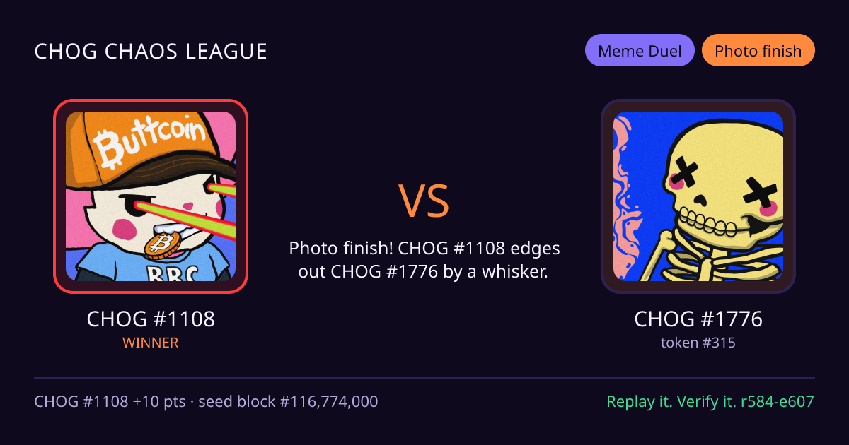 Highlight card: CHOG #1108 versus CHOG #1776