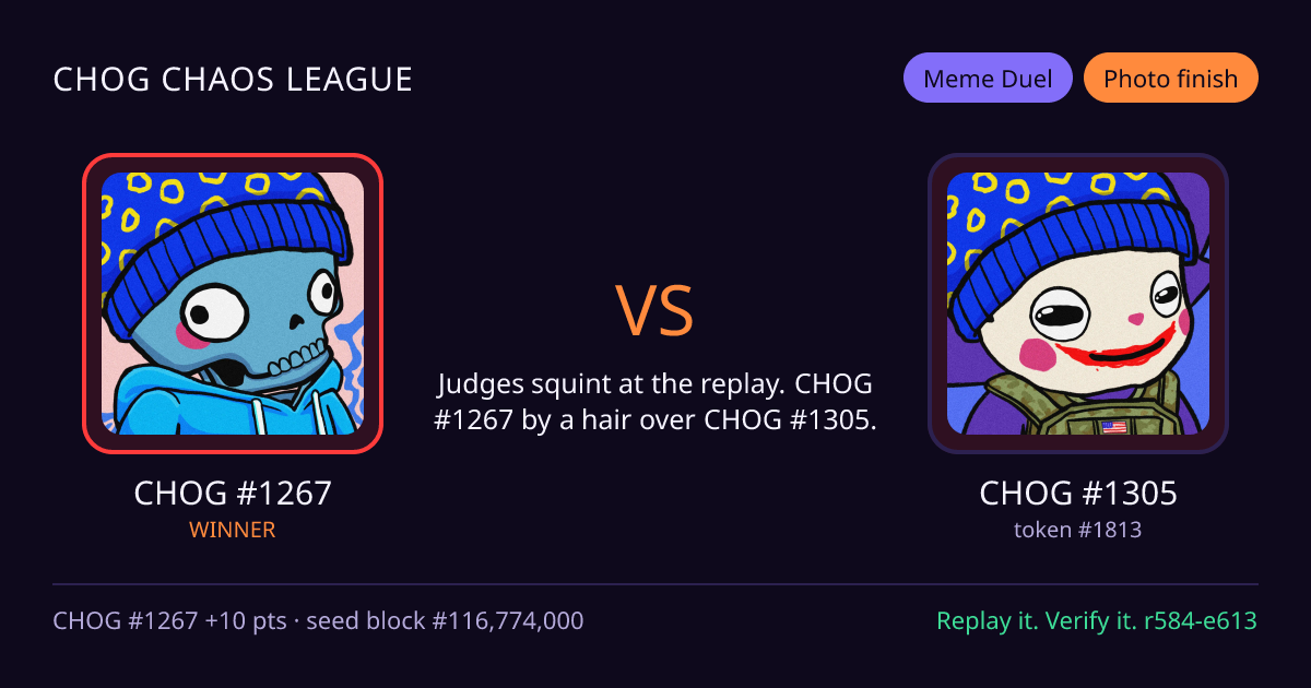 Highlight card: CHOG #1267 versus CHOG #1305