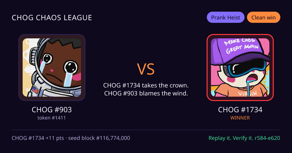 Highlight card: CHOG #903 versus CHOG #1734