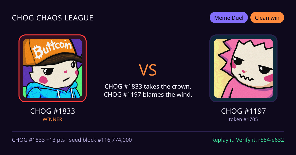 Highlight card: CHOG #1833 versus CHOG #1197