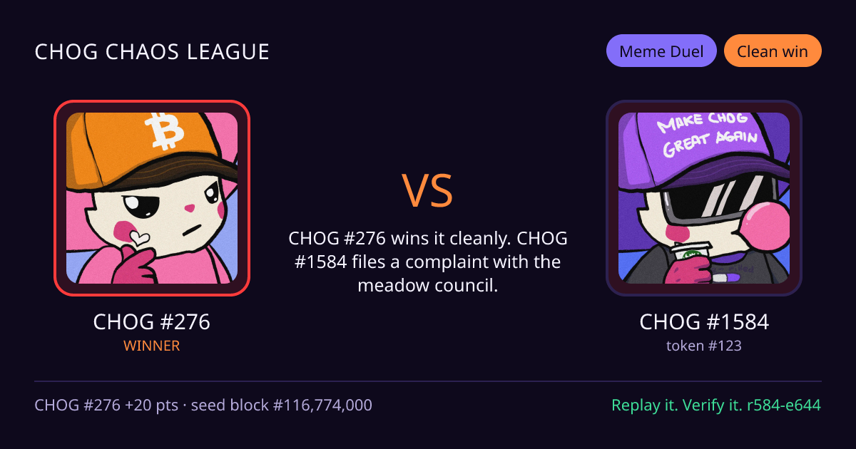 Highlight card: CHOG #276 versus CHOG #1584