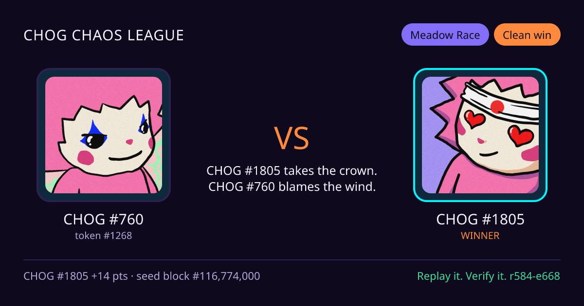 Highlight card: CHOG #760 versus CHOG #1805