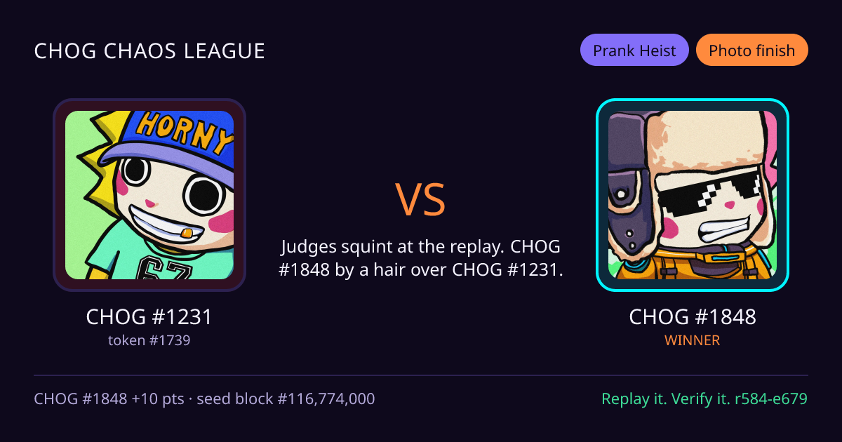 Highlight card: CHOG #1231 versus CHOG #1848