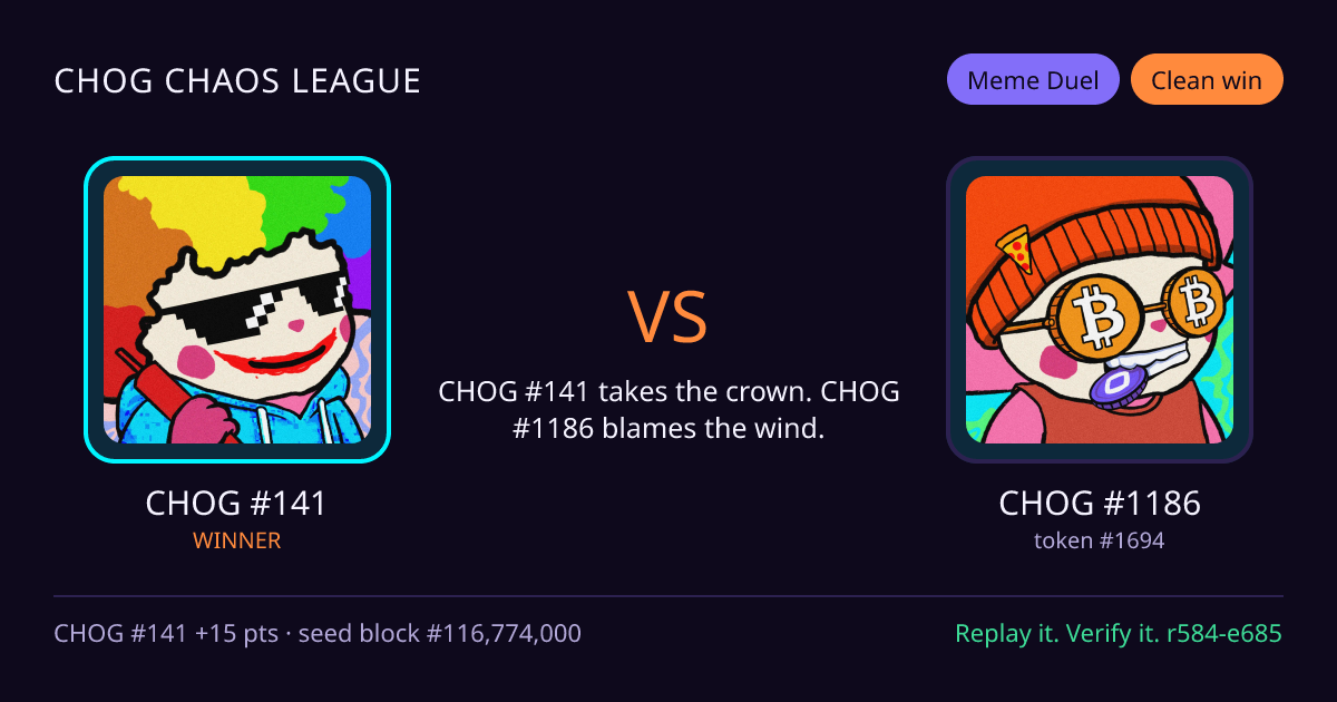 Highlight card: CHOG #141 versus CHOG #1186