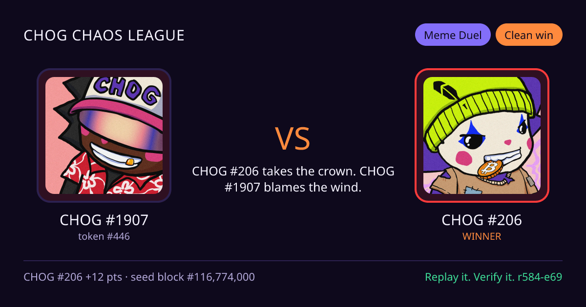 Highlight card: CHOG #1907 versus CHOG #206