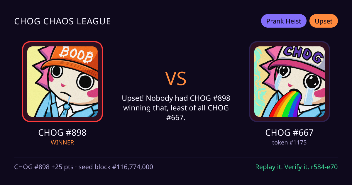Highlight card: CHOG #898 versus CHOG #667