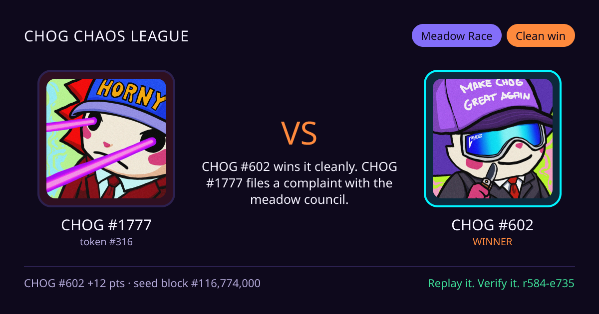 Highlight card: CHOG #1777 versus CHOG #602