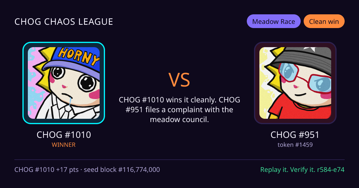Highlight card: CHOG #1010 versus CHOG #951