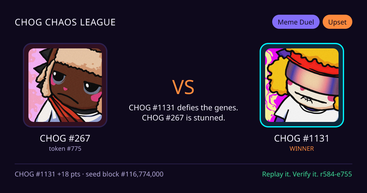 Highlight card: CHOG #267 versus CHOG #1131