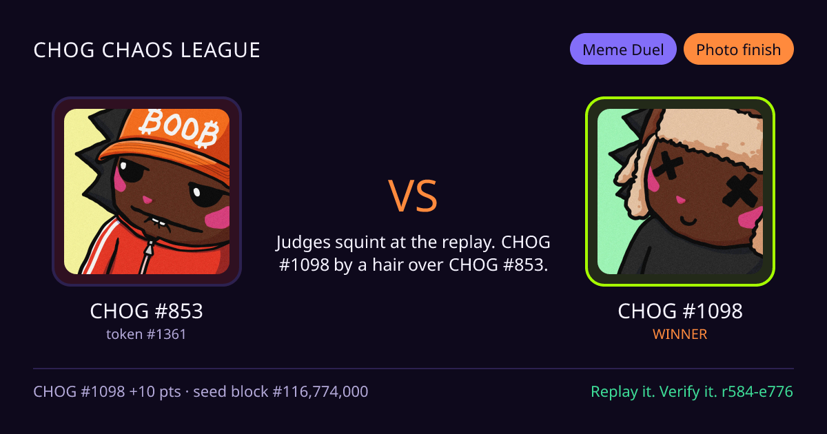Highlight card: CHOG #853 versus CHOG #1098
