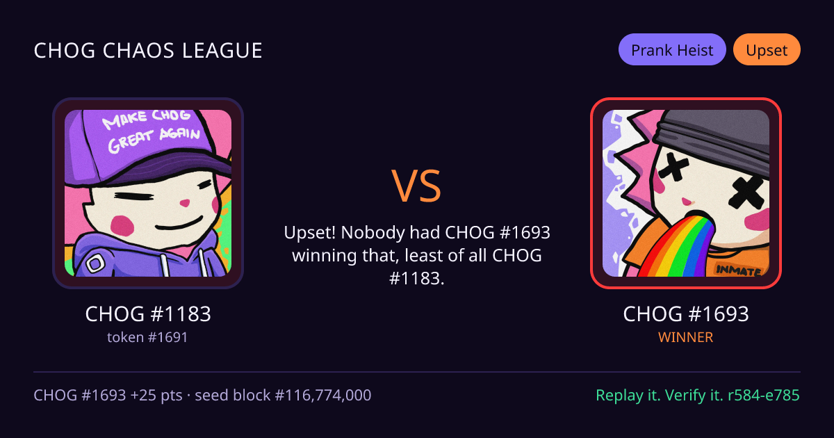 Highlight card: CHOG #1183 versus CHOG #1693
