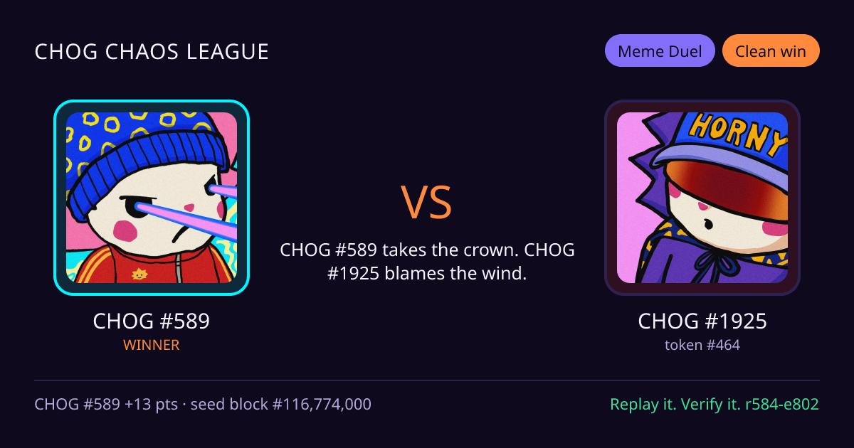 Highlight card: CHOG #589 versus CHOG #1925
