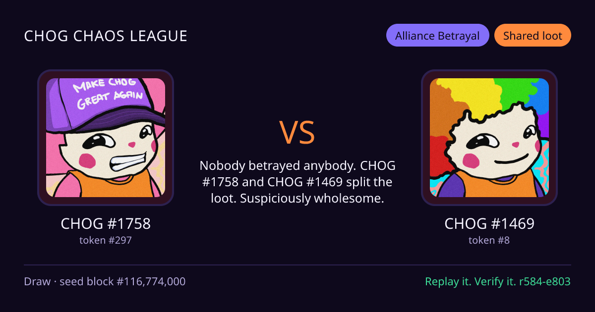 Highlight card: CHOG #1758 versus CHOG #1469