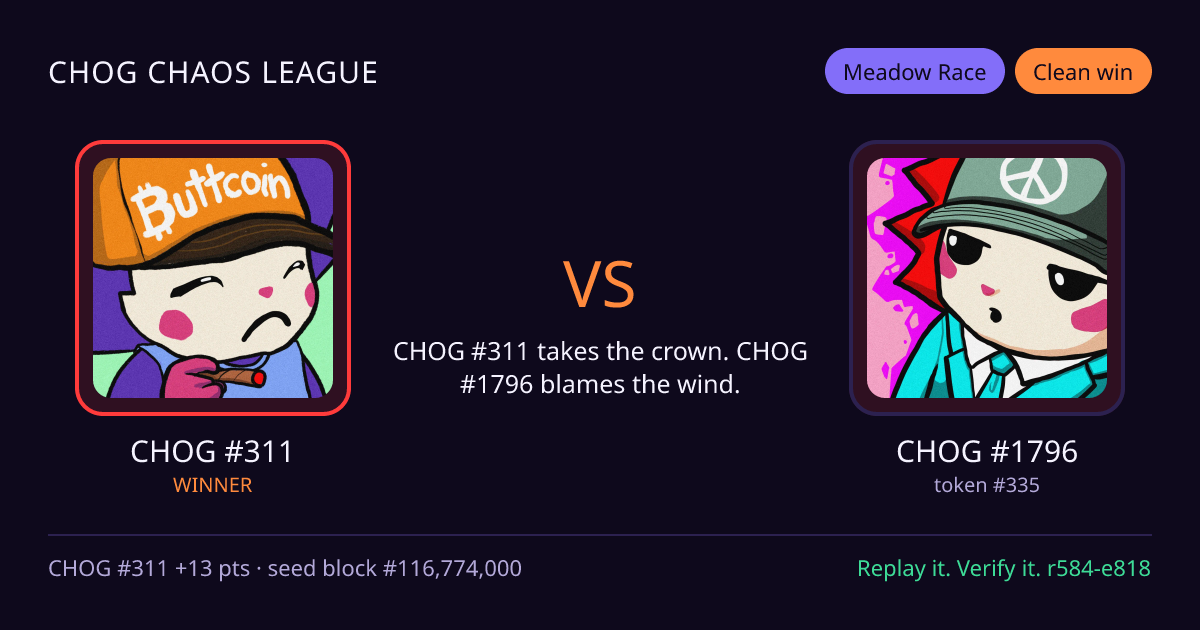 Highlight card: CHOG #311 versus CHOG #1796