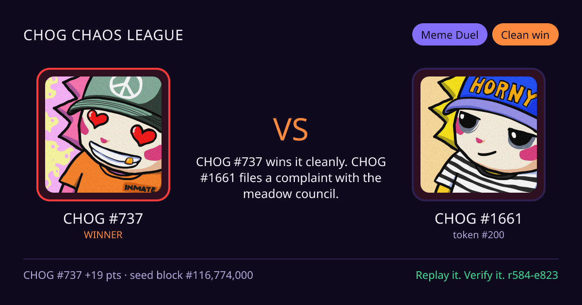 Highlight card: CHOG #737 versus CHOG #1661