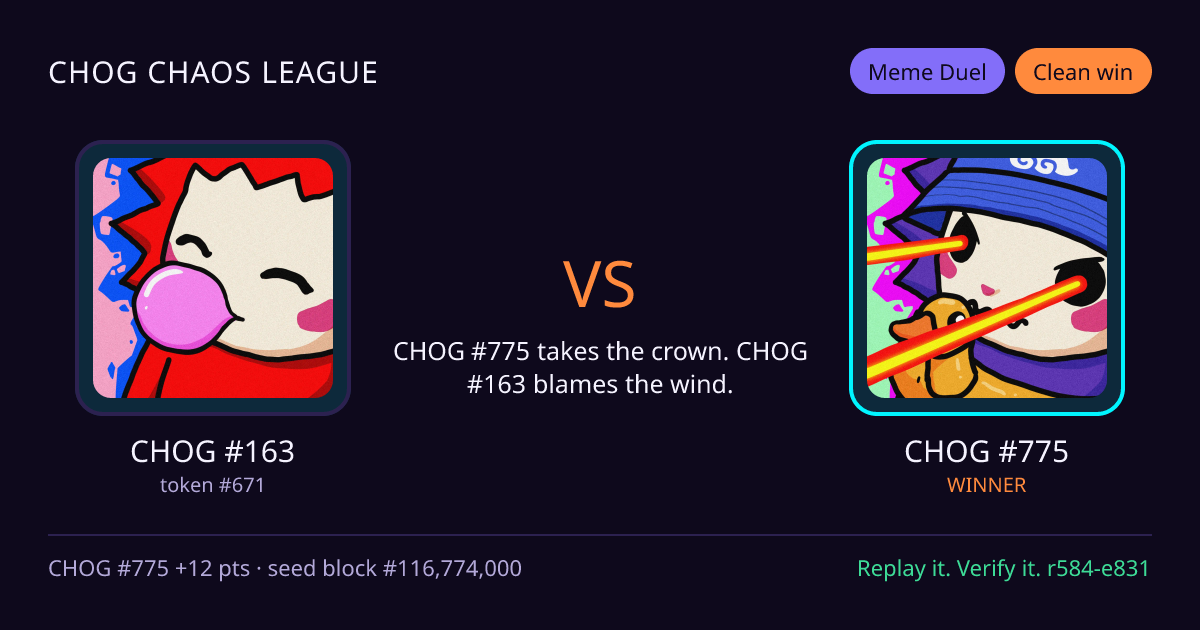 Highlight card: CHOG #163 versus CHOG #775