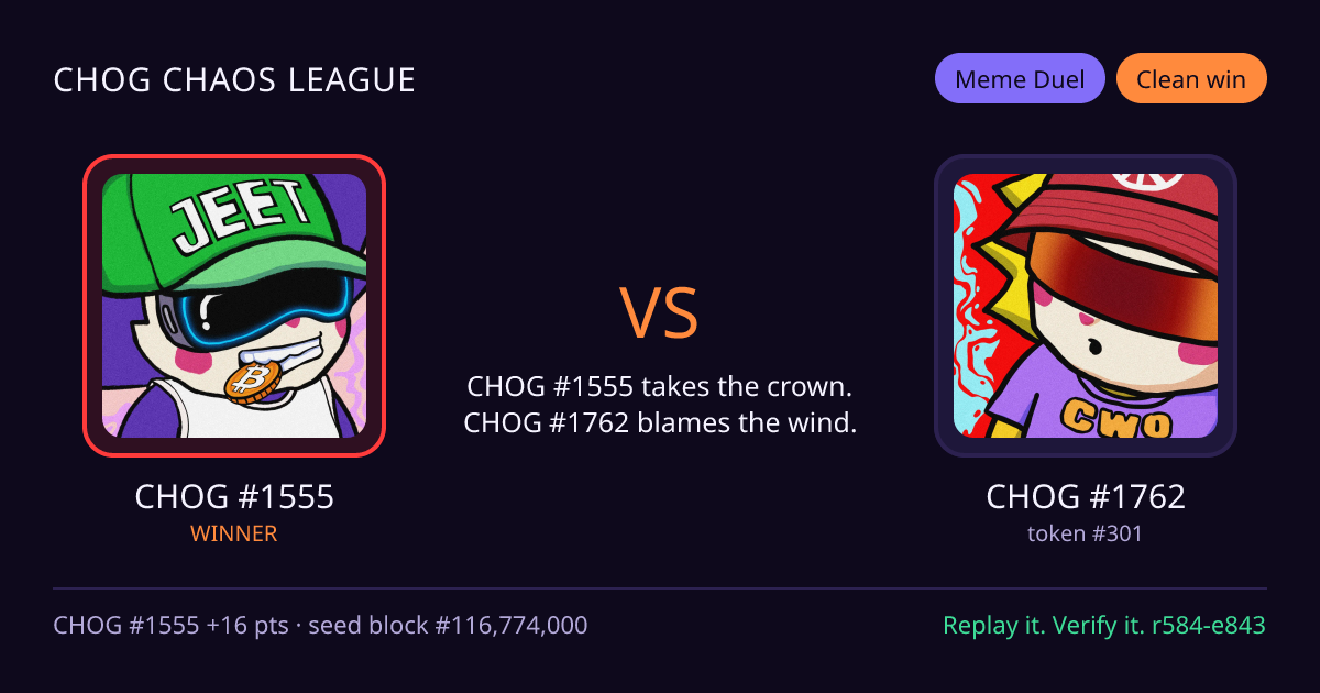 Highlight card: CHOG #1555 versus CHOG #1762
