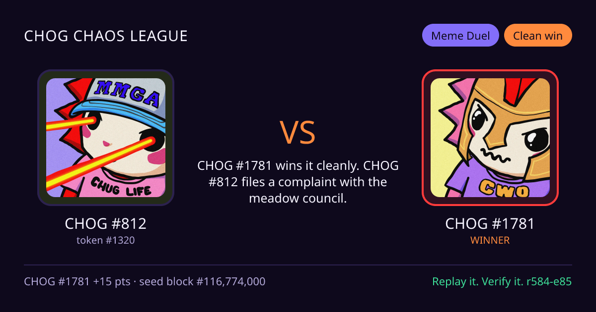 Highlight card: CHOG #812 versus CHOG #1781