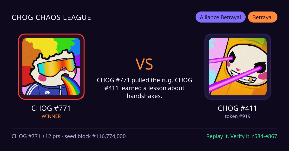 Highlight card: CHOG #771 versus CHOG #411