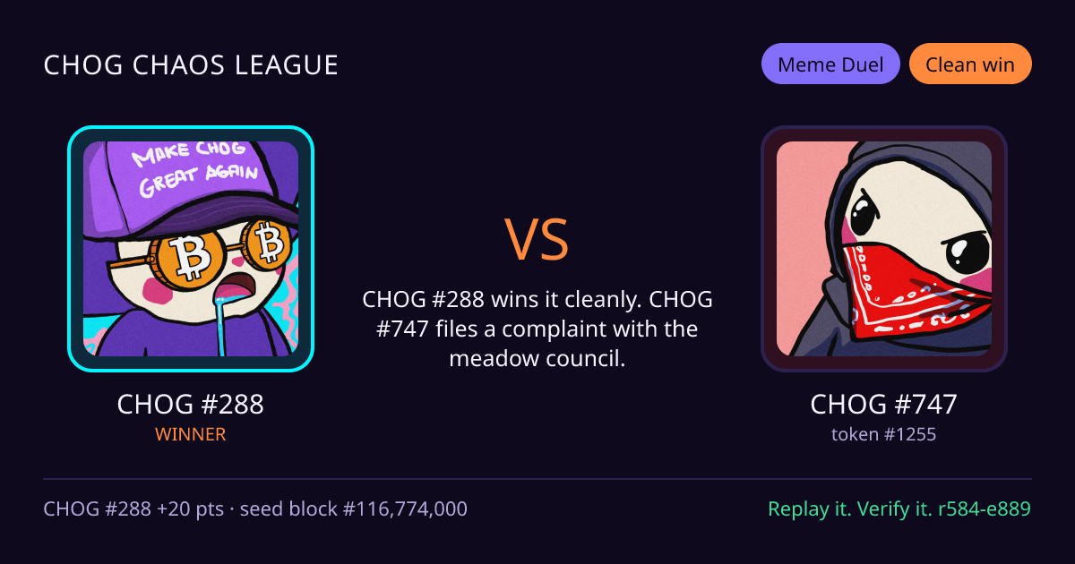 Highlight card: CHOG #288 versus CHOG #747