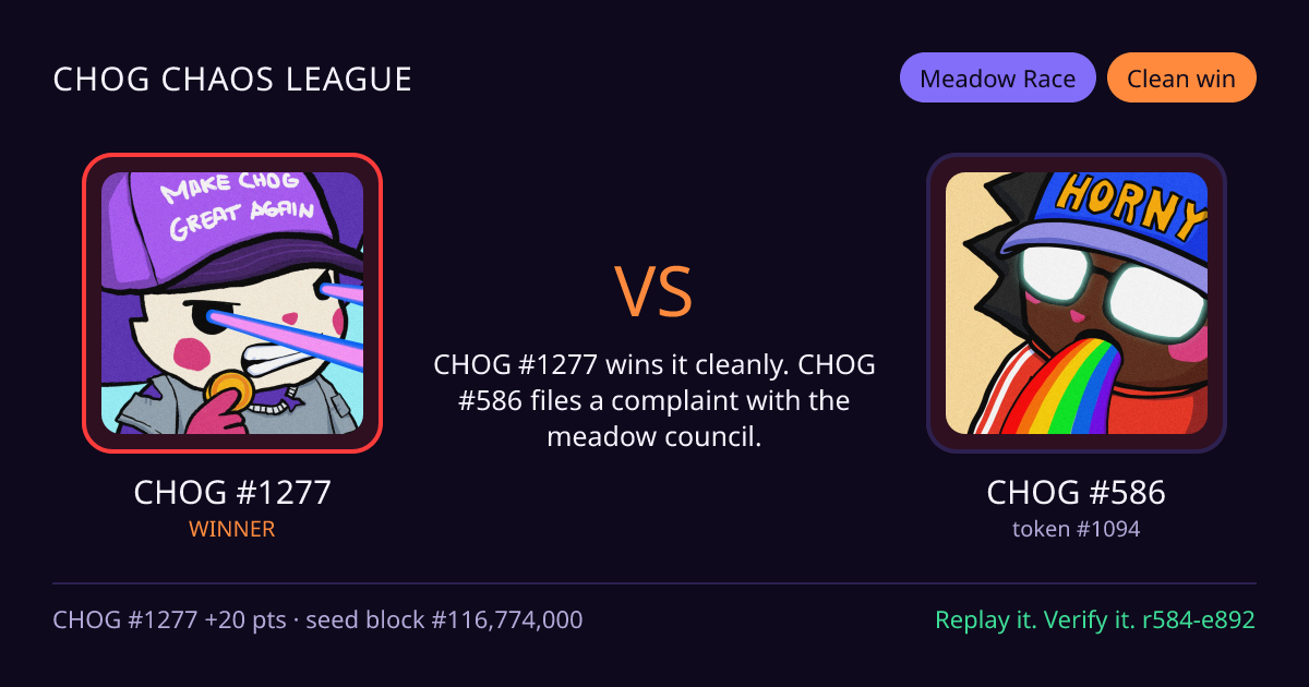 Highlight card: CHOG #1277 versus CHOG #586