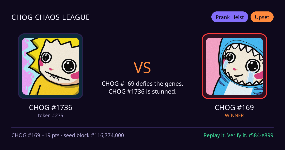 Highlight card: CHOG #1736 versus CHOG #169