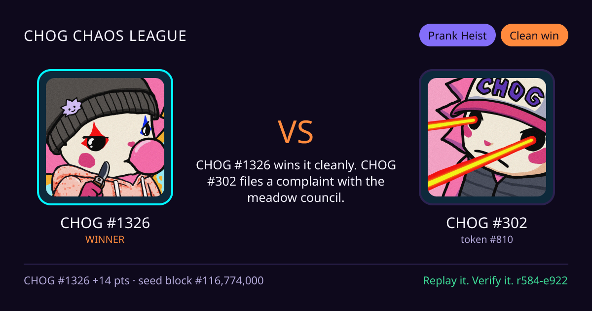 Highlight card: CHOG #1326 versus CHOG #302